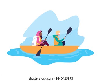 Young Couple In Canoe Sport Extreme