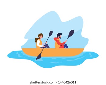 young couple in canoe sport extreme