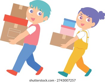 Young Couple Carrying Moving Boxes New Life Illustration