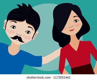 Young couple cartoon