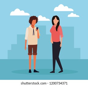 Young couple cartoon