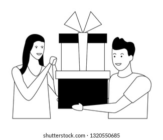 young couple cartoon