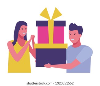 young couple cartoon