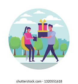 young couple cartoon