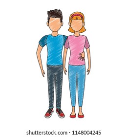 Young couple cartoon faceless scribble