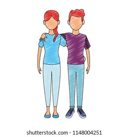 Young couple cartoon faceless scribble
