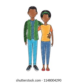 Young couple cartoon faceless scribble