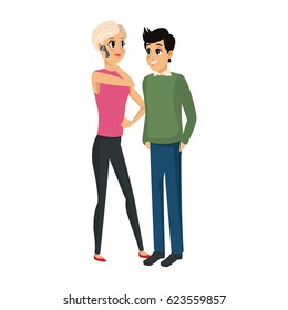 young couple cartoon icon over