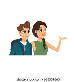 young couple cartoon icon over