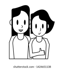 Young couple cartoon profile isolated vector illustration graphic design