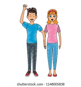 Young couple cartoon scribble