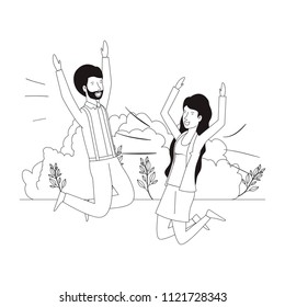 young couple celebrating avatars characters