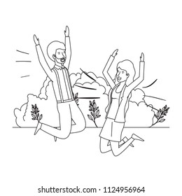 young couple celebrating avatars characters