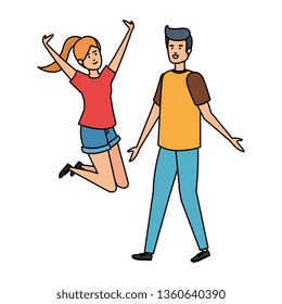 young couple celebrating avatars characters
