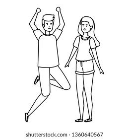 young couple celebrating avatars characters