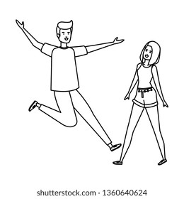 young couple celebrating avatars characters