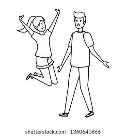 young couple celebrating avatars characters