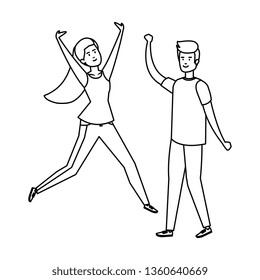 young couple celebrating avatars characters