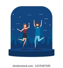 young couple celebrating characters