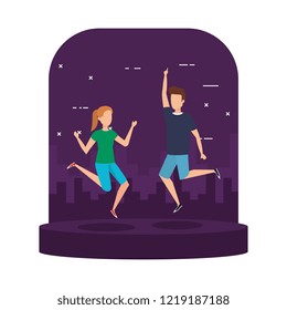 young couple celebrating characters