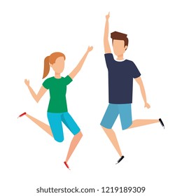 young couple celebrating characters