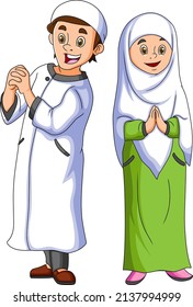 The young couple is celebrating the eid mubarak of illustration