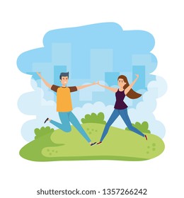 young couple celebrating in the park