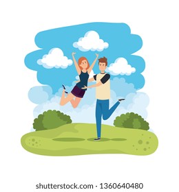 young couple celebrating in the park