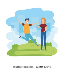 young couple celebrating in the park