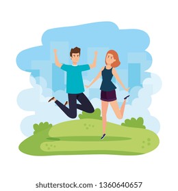 young couple celebrating in the park