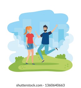 young couple celebrating in the park