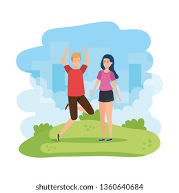 young couple celebrating in the park