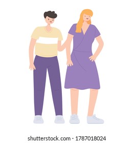 personaje de pareja joven juntos caricatura diseño de icono aislado ilustración vectorial