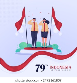 Young couple characters to celebrate Indonesian independence day, Vector illustration