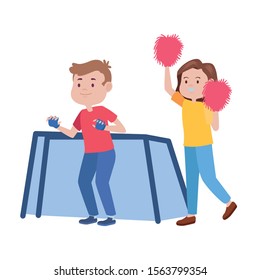 young couple characters playing soccer and cheerleader vector illustration design