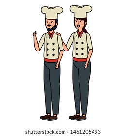 young couple chefs workers characters