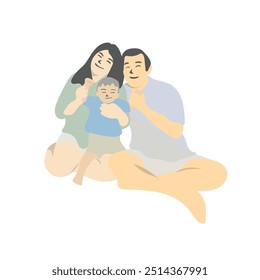 young couple with child sitting together illustration vector isolated on white background