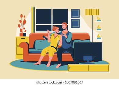 A young couple chilling out with watch TV in the living room
