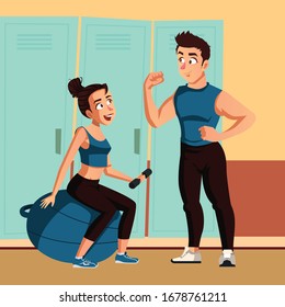 Young couple chit chat during their workout on the gym 