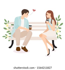 young couple confession while having coffee wedding or valentines day concept eps10 vectors illustration