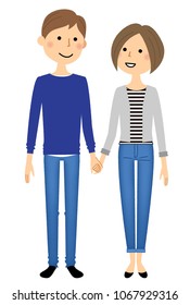 Young couple connecting hands