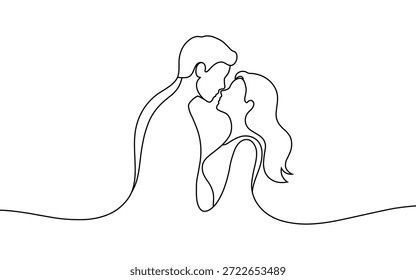 Ilustración minimalista del arte de la línea continua de la pareja joven del amor romántico y de la unión