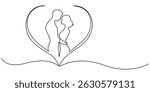 Young Couple Continuous Line Icon, Minimalist line drawing of couple with in love, continuous one line art style, relationship concept, Elegant couple wearing dress very attractive, Romantic couple.
