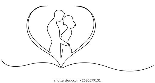 Young Couple Continuous Line Icon, Minimalist line drawing of couple with in love, continuous one line art style, relationship concept, Elegant couple wearing dress very attractive, Romantic couple.