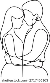 Icono de línea continua de pareja joven, dibujo de línea minimalista de pareja con amor, dibujo de icono de arte de una línea
