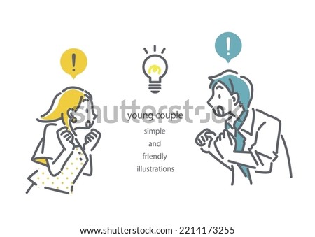 young couple conversation, outline illustrations