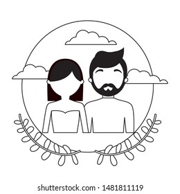 young couple with crown leafs