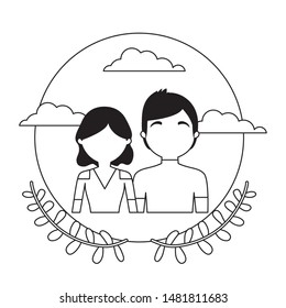 young couple with crown leaves