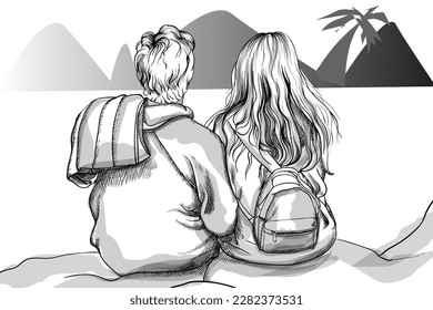 Young couple cuddling mountain