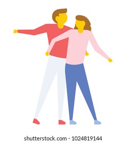 Young couple dance on salsa, flat vector icon 